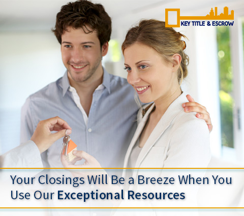 Your Closings Will Be a Breeze When You Work With Our Title Insurance Agents Picture of a Couple Buying a New Home and Speaking to a Title Insurance Agent