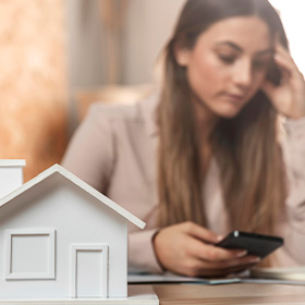 A Worried Woman Looking at Her Phone